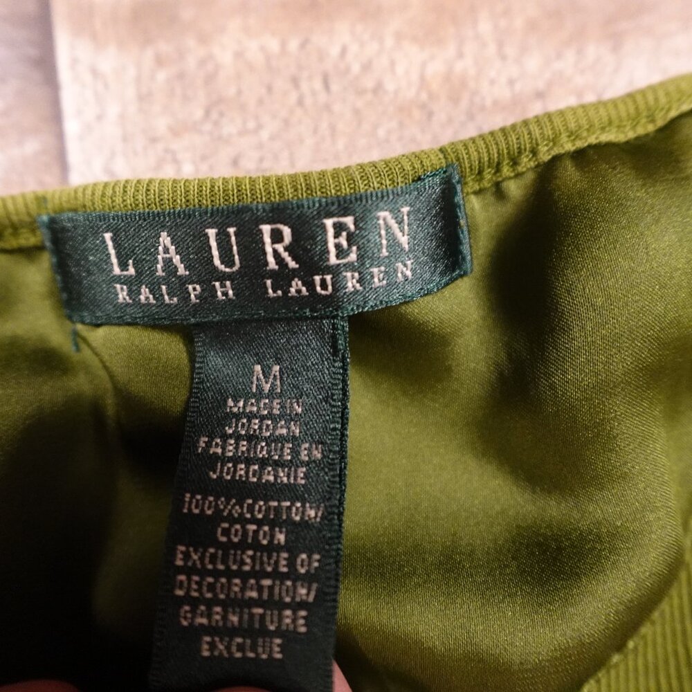 Lauren Ralph Lauren Women’s Ribbed Knit Dress Medium Olive‎ Green Button Front - Picture 4 of 11